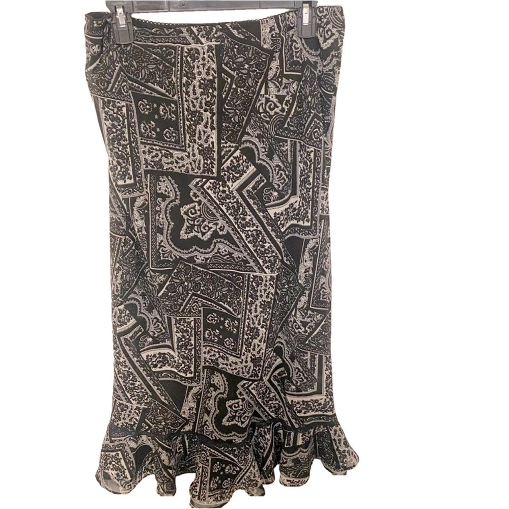 Mix Nouveau Black White Paisley Layer Ruffle Lace Hem Y2K Midi Maxi Skirt M